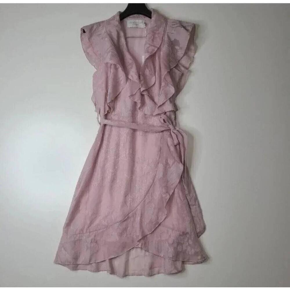 NWT Elizabeth Crosby Pippa Light Purple Ruffle Faux Wrap Dress XSmall